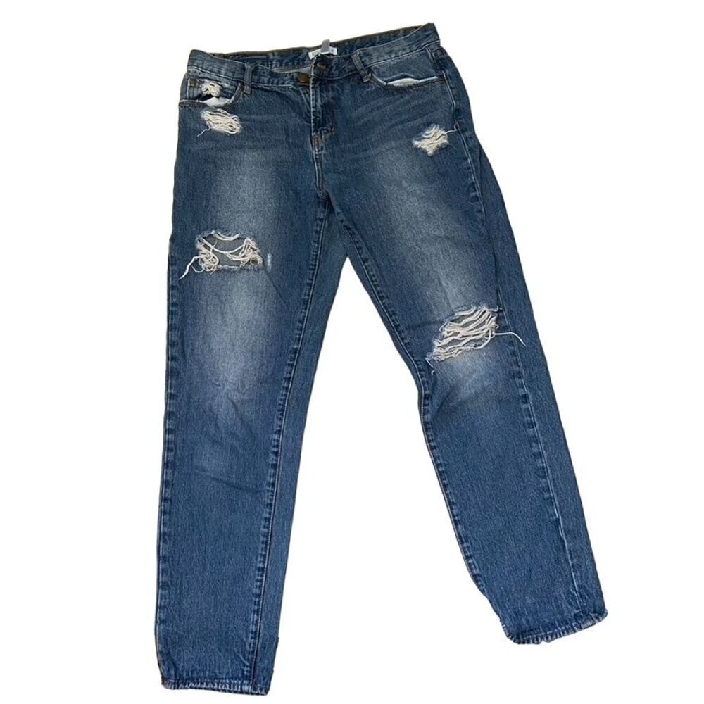 Leith Medium Wash Distressed High Waisted Jeans Size 27 Mom Jeans